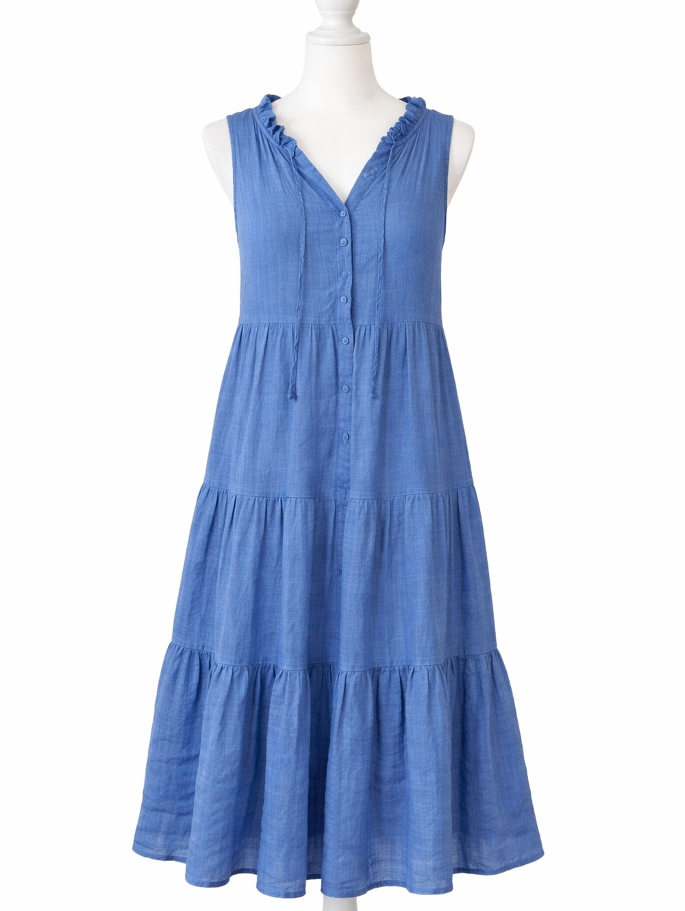 Wonderly Blue Sleeveless Tiered Maxi Dress Womens Size S Summer Casual